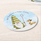 Gnome en Fox Best Wishes Happy Holiday Custom Ronde Kartonnen Onderzetter (Gebogen)