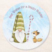 Gnome en Fox Best Wishes Happy Holiday Custom Ronde Kartonnen Onderzetter (Voorkant)