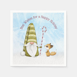 Gnome en Fox Best Wishes Happy Holiday Custom Servet