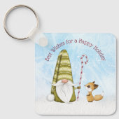 Gnome en Fox Best Wishes Happy Holiday Custom Sleutelhanger (Voorkant)
