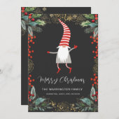 Gnome en Holly bessen Feestdagenkaart (Voorkant / Achterkant)