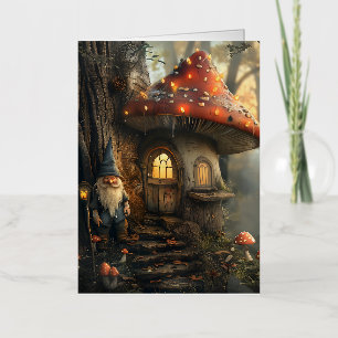 Gnome en paddestoel huis ontwerp folie wenskaart