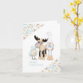Gnome en rendier kerst Kaart | charmant (Gele Bloem)