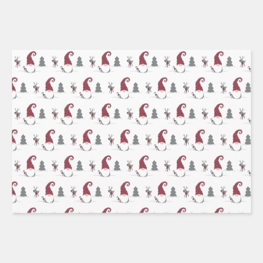 Gnome en rendieren, raster en stippen Scandinavisc Inpakpapier Vel (Voorkant)