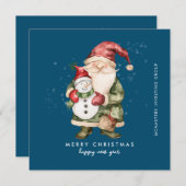 Gnome en Sneeuwman Vrolijk Kerstfeest Zakelijk Fla Feestdagenkaart (Voorkant / Achterkant)