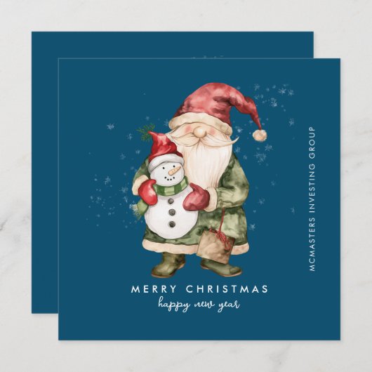 Gnome en Sneeuwman Vrolijk Kerstfeest Zakelijk Fla Feestdagenkaart (Voorkant / Achterkant)