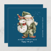Gnome en Sneeuwman Vrolijk Kerstfeest Zakelijk Fla Feestdagenkaart (Voorkant / Achterkant)