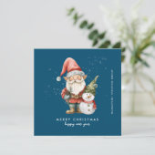 Gnome en Sneeuwman Vrolijk Kerstfeest Zakelijk Fla Feestdagenkaart (Staand voorkant)