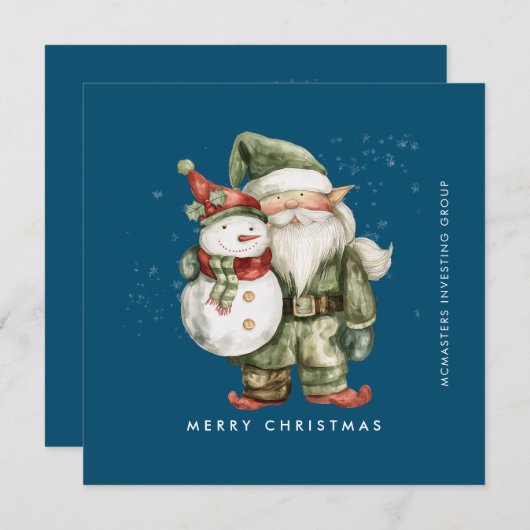 Gnome en Sneeuwman Vrolijk Kerstfeest Zakelijk Fla Feestdagenkaart (Voorkant / Achterkant)