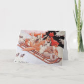  Gnome en Woodland Animals Sledding Feestdagen Kaart (Voorkant)