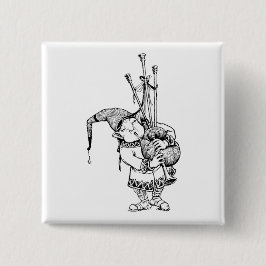 Gnome en Zijne Bagpipes Vierkante Button 5,1 Cm