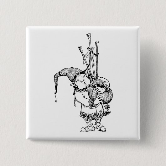 Gnome en Zijne Bagpipes Vierkante Button 5,1 Cm (Voorkant)