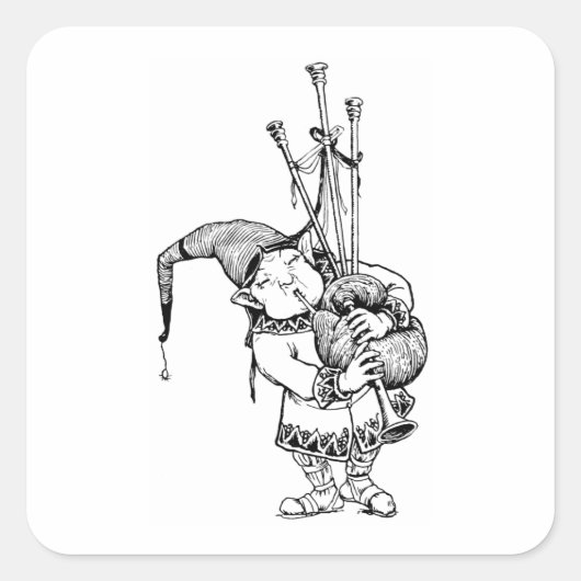 Gnome en Zijne Bagpipes Vierkante Sticker (Voorkant)