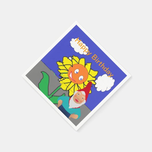 Gnome en Zonnebloem Verjaardagsfeest Papieren serv Servetten (Hoek)