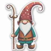 Gnome Explorer met wandelende wandelstok Sticker (Voorkant)
