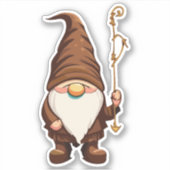 Gnome Explorer met wandelende wandelstok Sticker (Voorkant)
