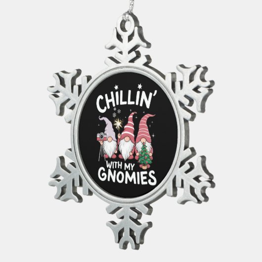 Gnome Familie Kerst Chillin Met Mijn Gnomies Tin Sneeuwvlok Ornament (Rechts)