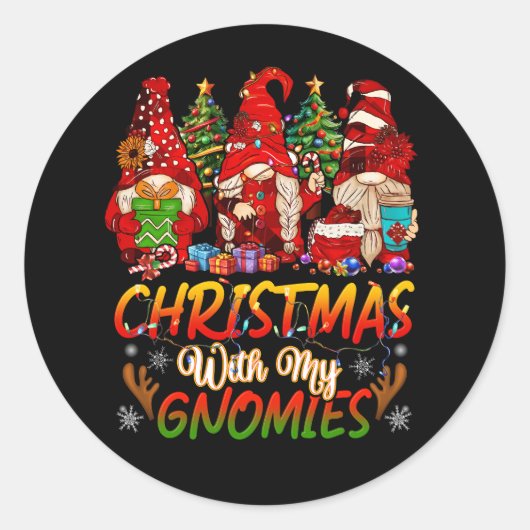 Gnome Familie Vrolijk Kerstfeest Met Mijn Gnomies  Ronde Sticker (Voorkant)