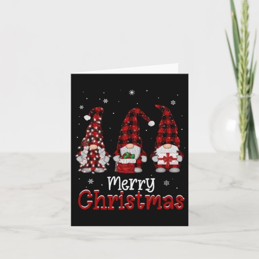Gnome Familie Vrolijk Kerstrood Plaid Xmas Mannen  Kaart (Voorkant)