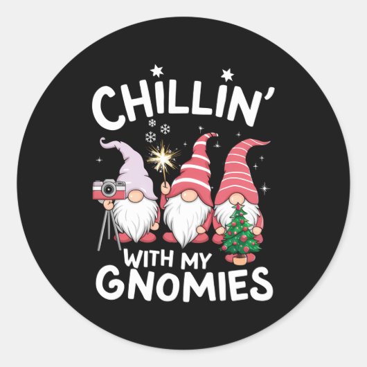 Gnome Family Christmas Chillin With My Gnomies Ronde Sticker (Voorkant)