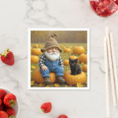 Gnome Farmer and Black Kitten On Pumpkins Servet (Insitu)