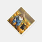 Gnome Farmer and Black Kitten On Pumpkins Servet (Hoek)