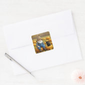 Gnome Farmer and Black Kitten On Pumpkins Vierkante Sticker (Envelop)