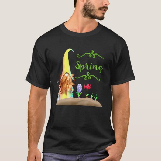 Gnome Flower Garden Spring Green Typography Sandym T-shirt (Voorkant)