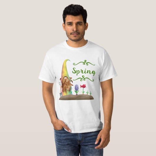 Gnome Flower Garden Spring Green Typography Unisex T-shirt (Voorkant volledig)