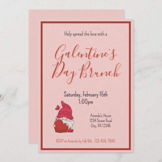 Gnome Galentines Day Brunch Uitnodiging (Voorkant / Achterkant)