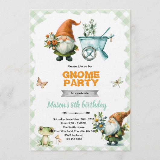Gnome garden party invitation kaart (Voorkant)