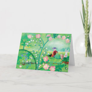 Gnome gardener, Blackbird, Hedgel & white Rabbit Feestdagen Kaart