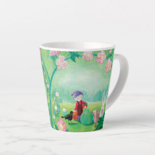 Gnome gardener, Blackbird, Hedgel & white Rabbit Latte Mok