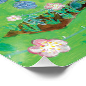 Gnome gardener, Blackbird, Hedgel & white Rabbit Perfect Poster (Hoek)