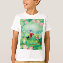Gnome gardener, Blackbird, Hedgel & white Rabbit T-shirt
