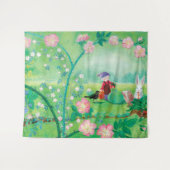 Gnome gardener, Blackbird, Hedgel & white Rabbit Wandkleed (Voorkant (horizontaal))