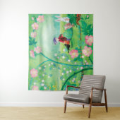 Gnome gardener, Blackbird, Hedgel & white Rabbit Wandkleed (In situ)