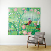 Gnome gardener, Blackbird, Hedgel & white Rabbit Wandkleed (In Situ (horizontaal))