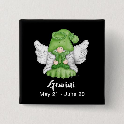 Gnome Gemini Astrology Sign Angel Pinback Button (Voorkant)
