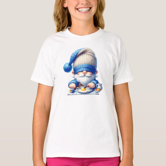 Gnome geniet van een gezellig ontbijtmoment t-shirt (Voorkant)