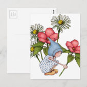 Gnome Girl Picking Flowers, Fanstasy Art Briefkaart (Voorkant / Achterkant)