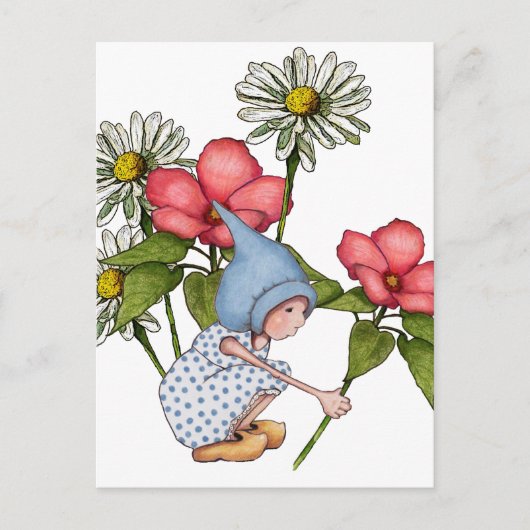 Gnome Girl Picking Flowers, Fanstasy Art Briefkaart (Voorkant)