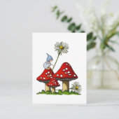 Gnome Girl, Toadstool, Daisies, Fanstasy Art Briefkaart (Staand voorkant)
