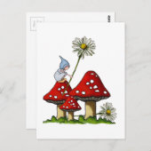 Gnome Girl, Toadstool, Daisies, Fanstasy Art Briefkaart (Voorkant / Achterkant)