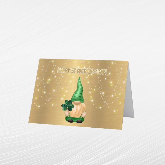 Gnome Gold Lights Shamrock St Patricks Day Feestdagen Kaart
