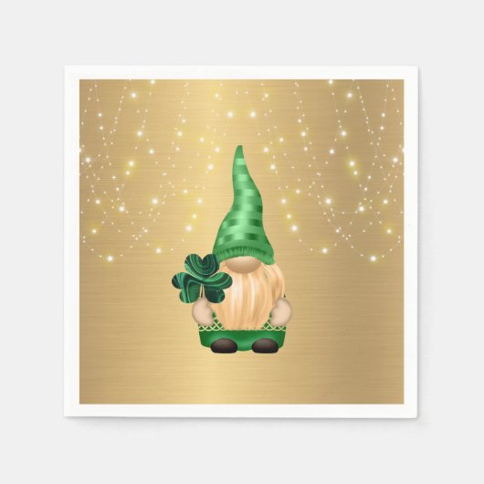 Gnome Gold Lights Shamrock St Patricks Day Servet (Voorkant)