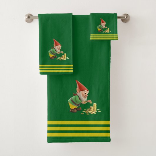 Gnome & Gold, Three Stripes on Forest Green  Bad Handdoek (Insitu)