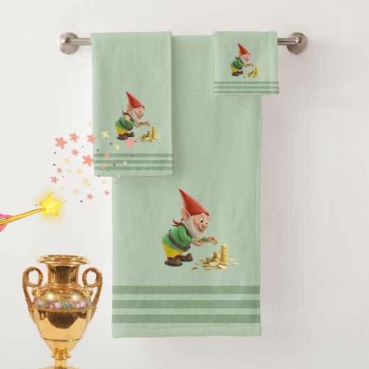 Gnome & Goud, Drie Strepen op Licht Lauriergroen Bad Handdoek
