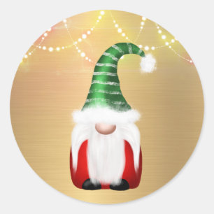 Gnome Goud Rode Groene Lichtjes Kerstmis Ronde Sticker