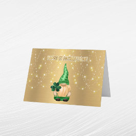Gnome Gouden Lichtjes Shamrock St Patricks Dag Feestdagen Kaart